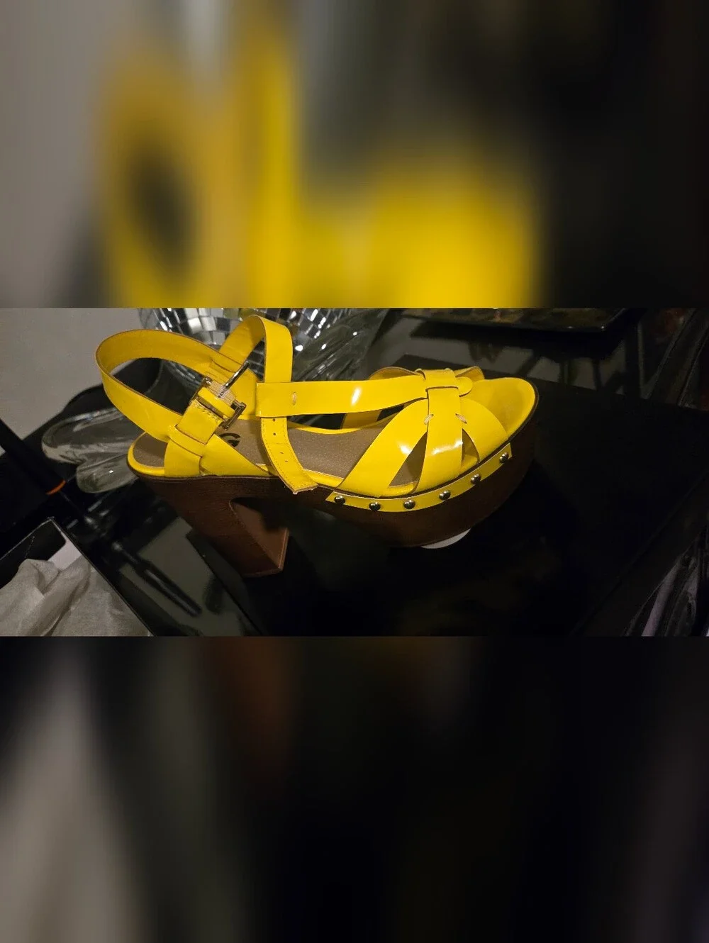 CBG Yellow Studded Platform Sandals - Womens